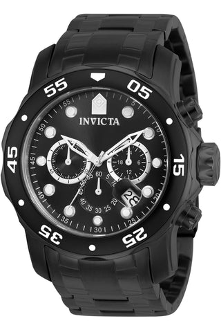 Front view of Invicta Pro Diver Chronograph INV0076 Black Stainless Steel Mens Watch on white background