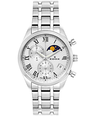 Front view of Edox Les Vauberts Moonphase Chronograph 01655-3M-ARN Mens Watch on white background