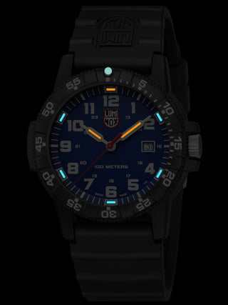 Angle shot of Luminox XS.0323.L Blue Dial Black Silicone Unisex Watch on white background