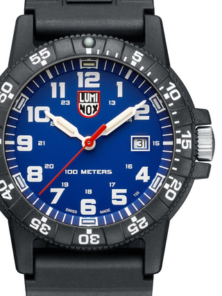 Front view of Luminox XS.0323.L Blue Dial Black Silicone Unisex Watch on white background