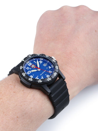 Angle shot of Luminox XS.0323.L Blue Dial Black Silicone Unisex Watch on white background