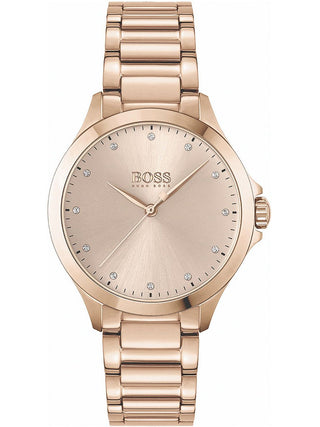 Front view of Hugo Boss 1502578 Rose Gold Stainless Steel Womens Watch on white background