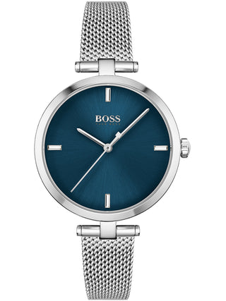 Front view of Hugo Boss 1502587 Blue Dial Silver Stainless Steel Womens Watch on white background