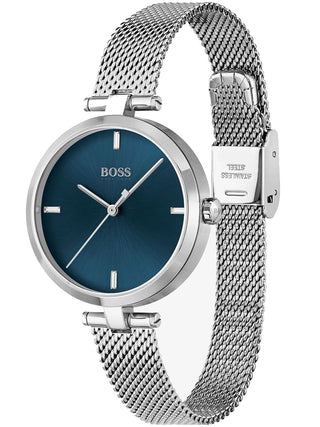 Angle shot of Hugo Boss 1502587 Blue Dial Silver Stainless Steel Womens Watch on white background