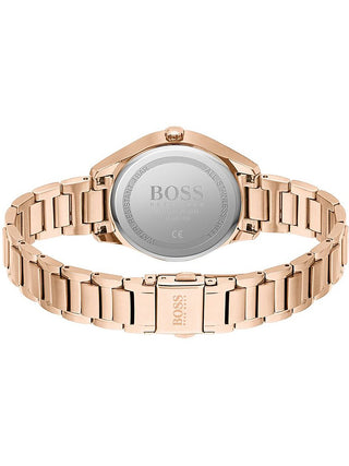 Angle shot of Hugo Boss 1502603 Grey Dial Rose Gold Stainless Steel Womens Watch on white background