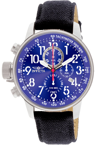 Front view of Invicta I-Force Chronograph INV1513 Blue Dial Black Fabric Mens Watch on white background