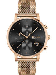 Hugo Boss Chronograph 1513808 Black Dial Rose Gold Stainless Steel Unisex Watch