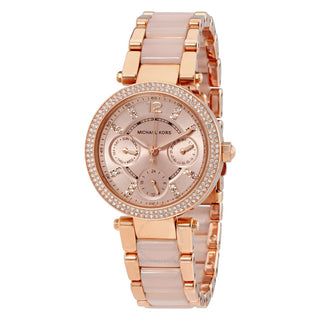 Front view of Michael Kors Mini Parker Chronograph MK6110 Womens Watch on white background