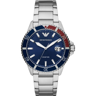 Front view of Emporio Armani Pepsi AR11339 Steel Stainless Steel Mens Watch on white background