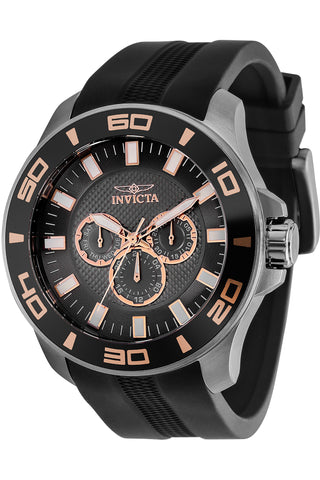 Front view of Invicta Pro Diver INV35741 Grey Dial Black Silicon Mens Watch on white background