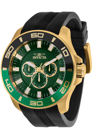 Front view of Invicta Pro Diver INV35743 Green Dial Black Silicon Mens Watch on white background