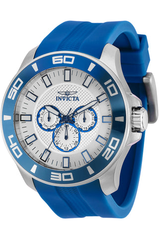 Front view of Invicta Pro Diver INV36610 Grey Dial Blue Silicon Mens Watch on white background