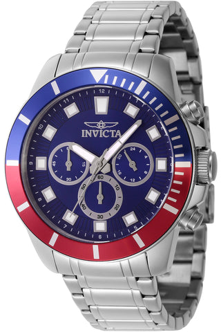 Front view of Invicta Pro Diver Chronograph INV46041 Black Dial Grey Stainless Steel Mens Watch on white background