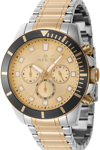 Front view of Invicta Pro Diver Chronograph INV46049 Gold Stainless Steel Mens Watch on white background