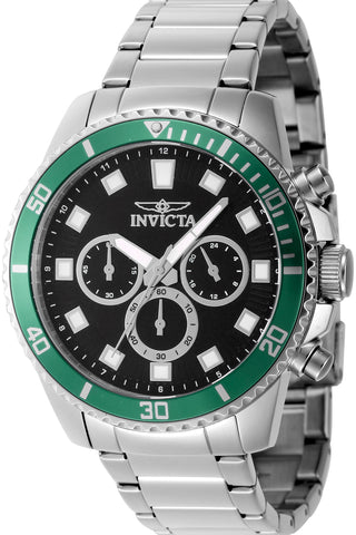 Front view of Invicta Pro Diver Chronograph INV46051 Black Dial Grey Stainless Steel Mens Watch on white background