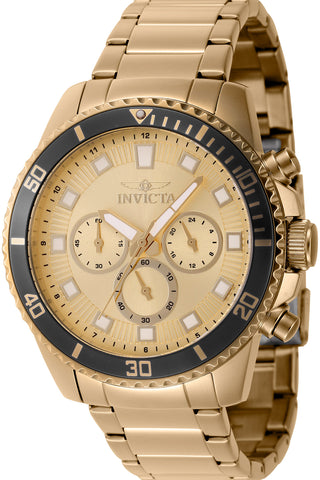 Front view of Invicta Pro Diver Chronograph INV46057 Gold Stainless Steel Mens Watch on white background