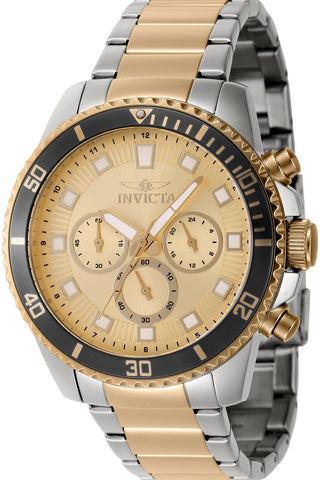 Front view of Invicta Pro Diver Chronograph INV46061 Gold Dial Grey Stainless Steel Mens Watch on white background