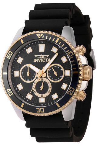 Front view of Invicta Pro Diver Chronograph INV46120 Black Silicon Mens Watch on white background