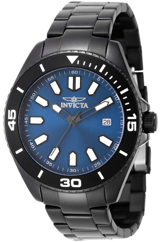 Front view of Invicta Pro Diver INV46320 Blue Dial Black Stainless Steel Mens Watch on white background