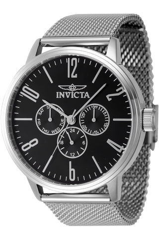 Front view of Invicta Specialty INV47119 Black Dial Grey Stainless Steel Mens Watch on white background