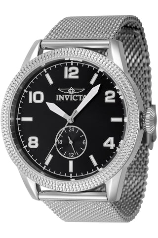 Front view of Invicta Vintage INV47134 Black Dial Grey Stainless Steel Mens Watch on white background