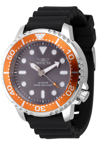 Front view of Invicta Pro Diver INV47224 Grey Dial Black Silicon Mens Watch on white background