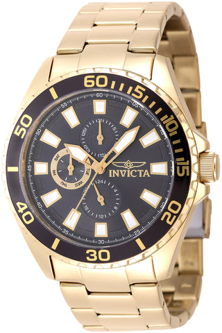 Front view of Invicta Pro Diver INV47578 Grey Dial Gold Stainless Steel Mens Watch on white background