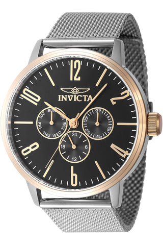 Front view of Invicta Specialty INV47596 Black Dial Grey Stainless Steel Mens Watch on white background