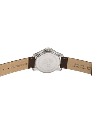 Angle shot of Swiss Alpine Military 7011.1532 Silver Dial Brown Leather Unisex Watch on white background