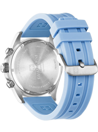 Angle shot of Swiss Alpine Military Chronograph 7029.9831 Blue Silicone Unisex Watch on white background
