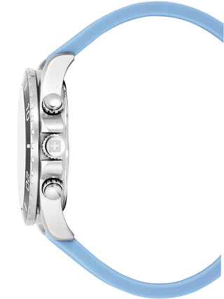 Angle shot of Swiss Alpine Military Chronograph 7029.9831 Blue Silicone Unisex Watch on white background