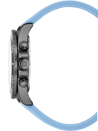 Angle shot of Swiss Alpine Military Chronograph 7029.9871 Blue Silicone Unisex Watch on white background