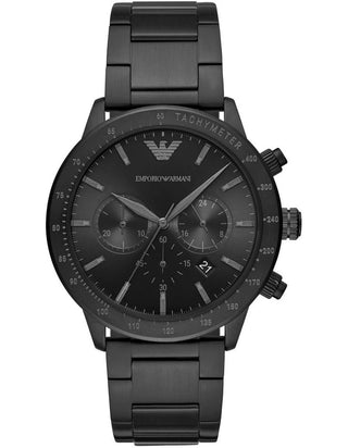 Front view of Emporio Armani Chronograph AR11242 Black Stainless Steel Mens Watch on white background