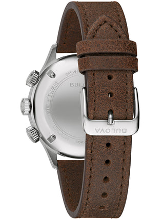 Angle shot of Bulova 96A245 Grey Dial Brown Leather Unisex Watch on white background