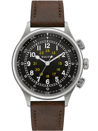 Front view of Bulova 96A245 Grey Dial Brown Leather Unisex Watch on white background