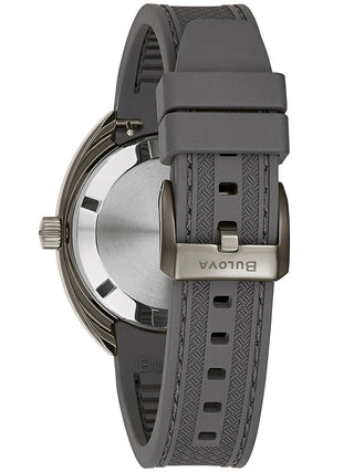 Angle shot of Bulova 98B407 Grey Silicone Unisex Watch on white background