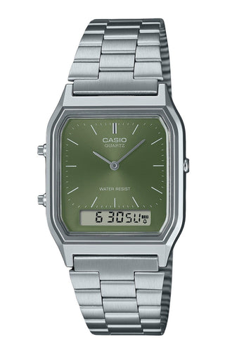 Front view of Casio AQ-230A-3AMQY Mens Watch on white background