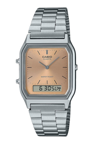 Front view of Casio AQ-230A-4AMQY Mens Watch on white background