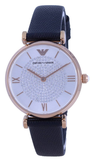 Front view of Emporio Armani Gianni T-Bar AR11387 Leather Womens Watch on white background