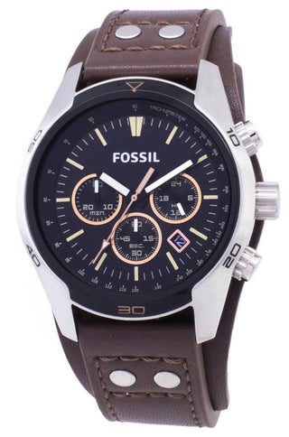 Front view of Fossil Coachman Chronograph CH2891 Brown Leather Womens Watch on white background