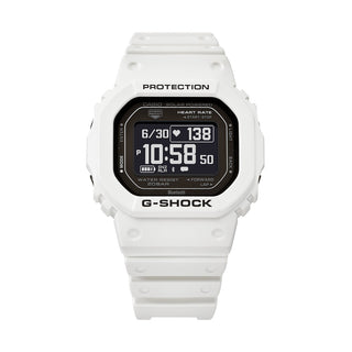 Angle shot of Casio G-Squad The Origin White Heart Rate Serie DW-H5600-7ER Mens Watch on white background