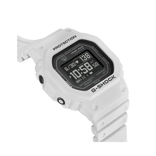 Angle shot of Casio G-Squad The Origin White Heart Rate Serie DW-H5600-7ER Mens Watch on white background