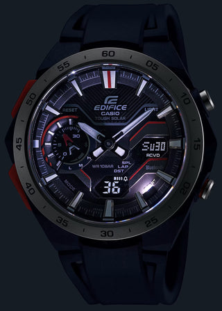 Angle shot of Casio Windflow F1 Chronograph Tough Solar ECB-2200P-1AEF Mens Watch on white background