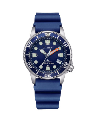 Front view of Citizen Promaster EO2021-05L Blue Rubber Mens Watch on white background