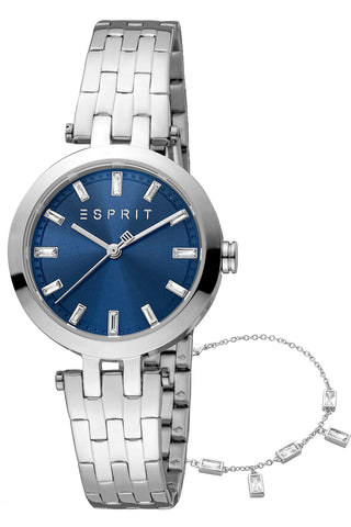 Front view of Esprit Brooklyn ES1L342M0065 Blue Dial Grey Stainless Steel Womens Watch on white background