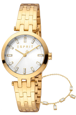 Front view of Esprit Brooklyn ES1L342M0075 Grey Dial Gold Stainless Steel Womens Watch on white background