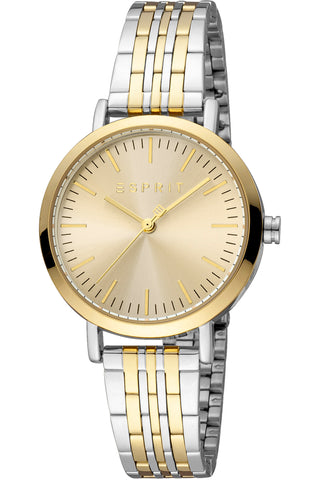 Front view of Esprit Ennie ES1L358M0095 Gold Stainless Steel Womens Watch on white background