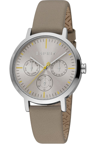 Front view of Esprit Beth ES1L364L0105 Grey Leather Womens Watch on white background