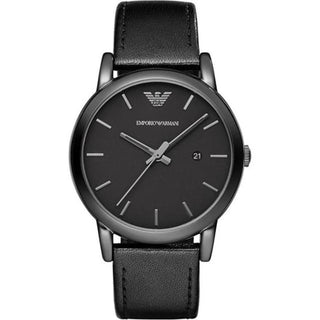 Front view of Emporio Armani Classic AR1732 Black Leather Mens Watch on white background