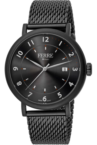 Front view of Ferre Milano FM1G111M0061 Black Stainless Steel Mens Watch on white background